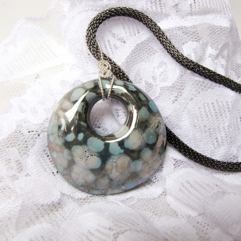 Wire Wrapped Ceramic Pendant Necklace New